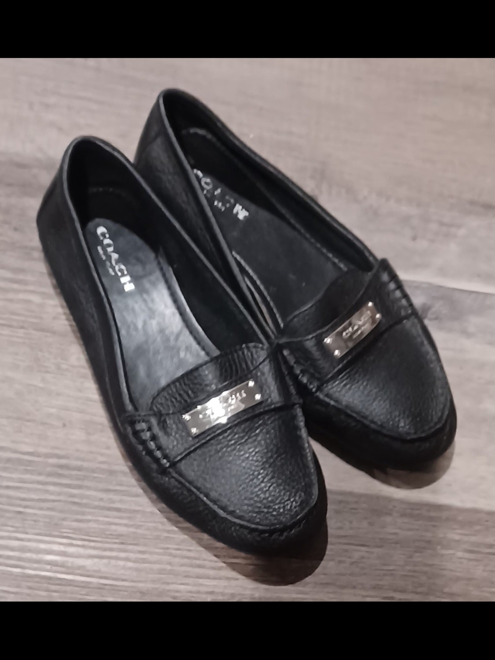 Black Coach Fredrica Pebbled Leather Slip-On Loafers With Silvertone Logo